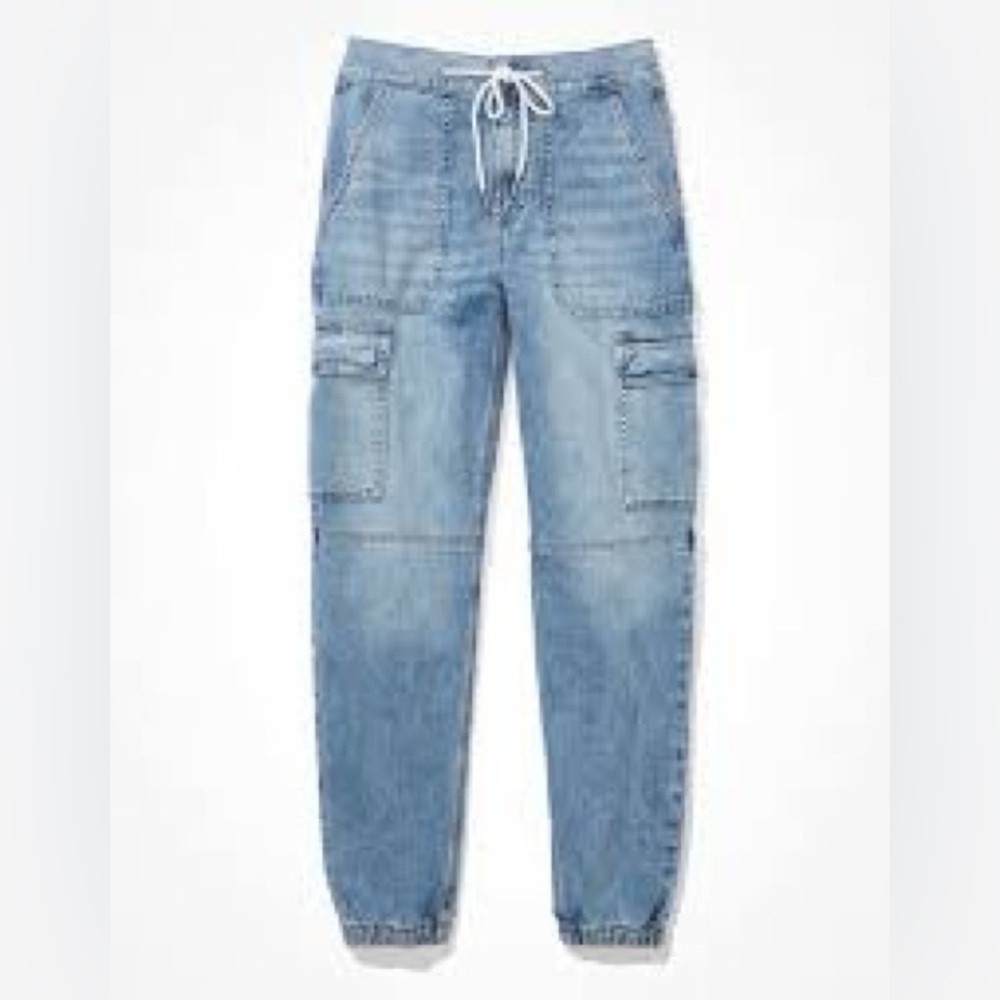 AMERICAN EAGLE Cargo Jogger High Rise Jeans 2R Ice Blue Excel. Cond.